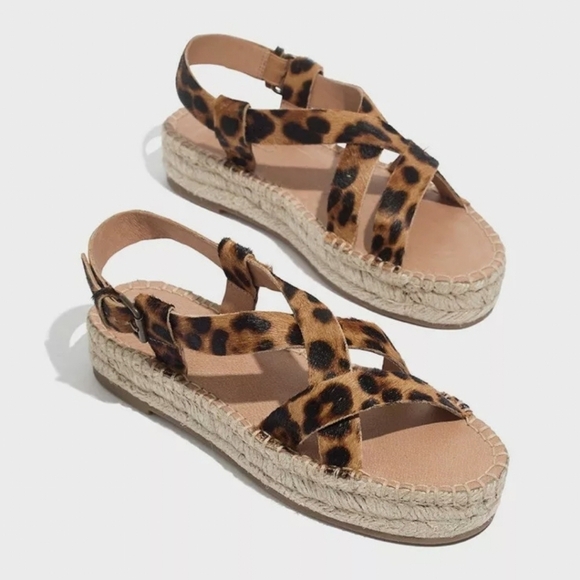 Madewell The Malia Espadrille Sandal in Leopard Calf Hair SZ 9 - Picture 1 of 7